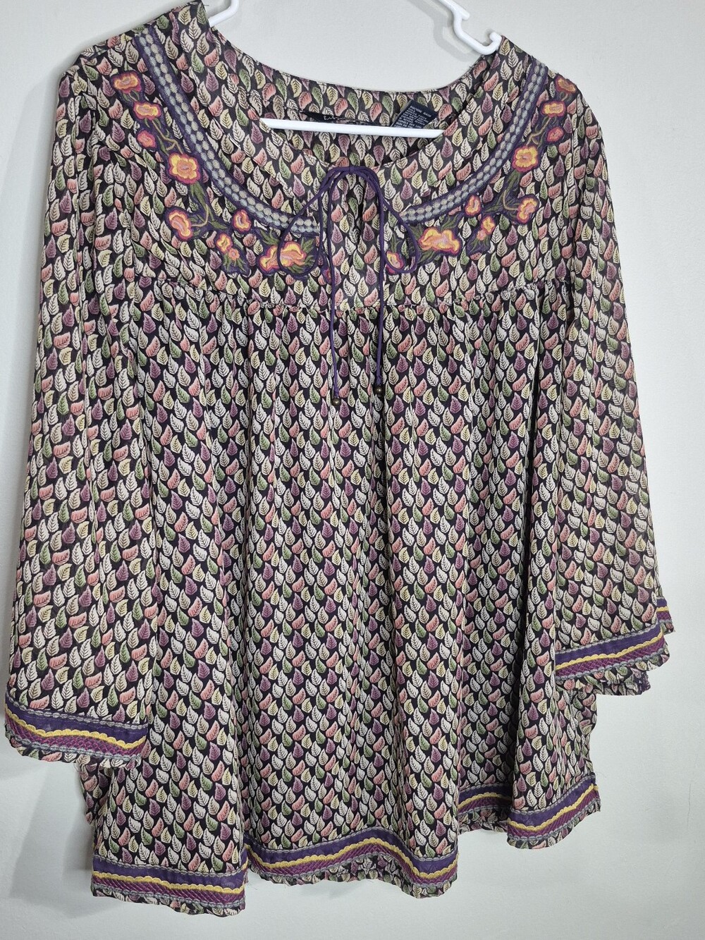 Bohemian Printed Tie-Neck Women's Top - Multicolor
